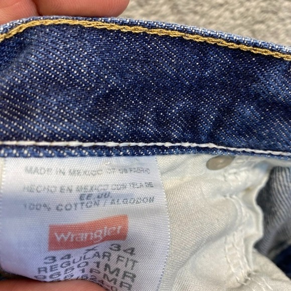 Wrangler Jeans Mens 34X34 Blue Regular Straight Dark Wash Workwear Denim - Picture 8 of 10